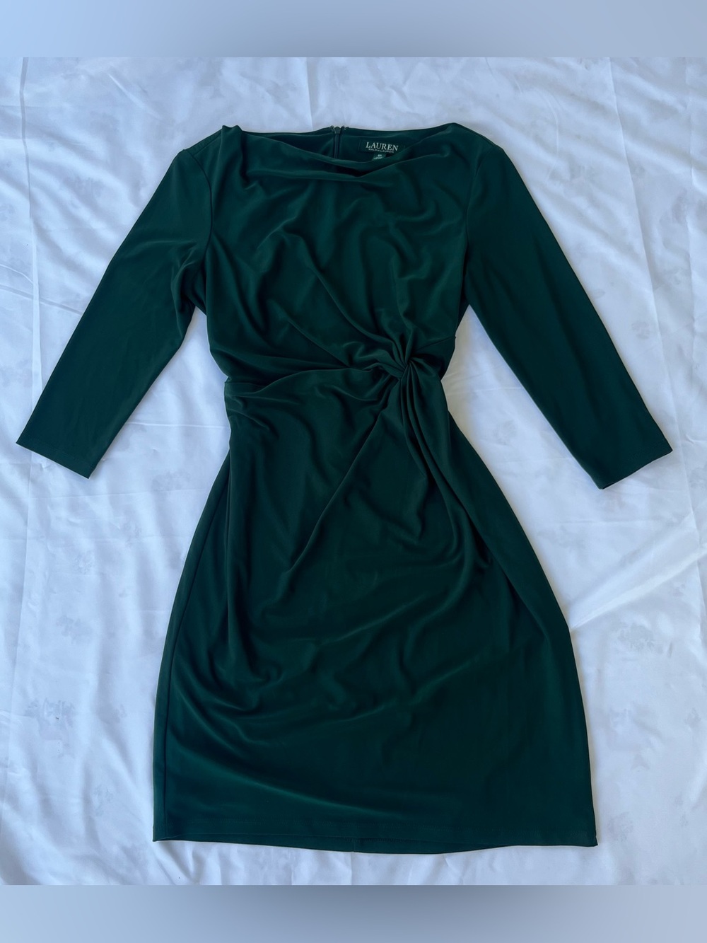 Ralph Lauren Dark Green Twist-Waist Long Sleeve Sheath Dress